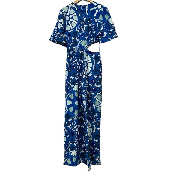 Women's Large Zinnia Floral Print Bell Sleeve Cut Out Jumpsuit RHODE Blue Size S - Picture 4 of 10
